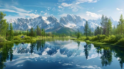 Pristine mountain lake reflecting a serene alpine landscape