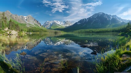 Majestic mountain reflection on a serene lake