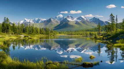 Majestic mountain reflection on a serene alpine lake