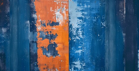 Abstract Painting with Vibrant Blue and Orange Hues
