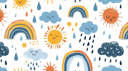 sky seamless pattern with clouds rain drops