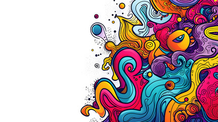 Abstract colorful doodle on white background with copy space
