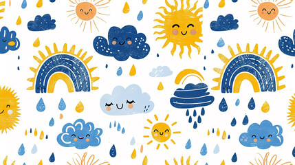 cute kids background style with sky seamless pattern and clouds rain drops