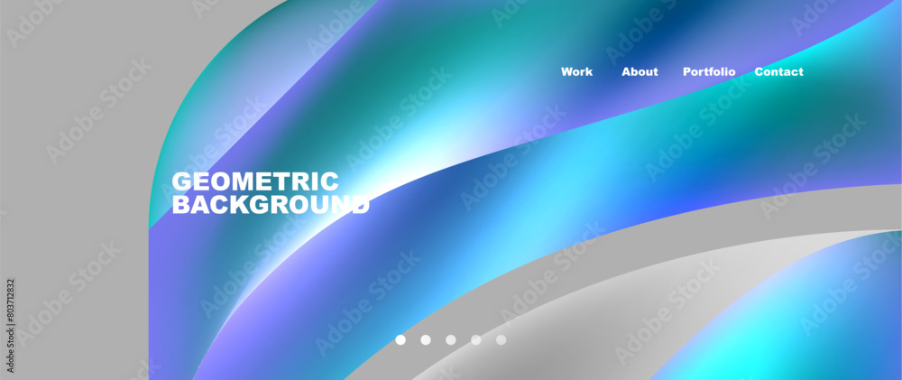 Poster a geometric pattern featuring electric blue and purple waves in circles over a gray background, rese