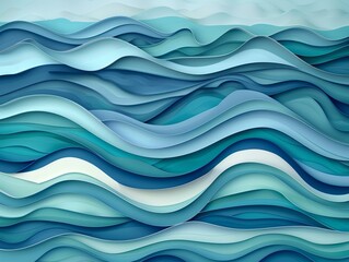 Illustrator's paper cut abstract ocean, layers of waves in motion, calming effect