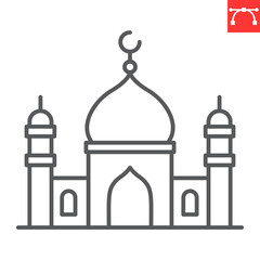 Mosque line icon, building and architecture , mosque and minaret vector icon, vector graphics, editable stroke outline sign, eps 10.