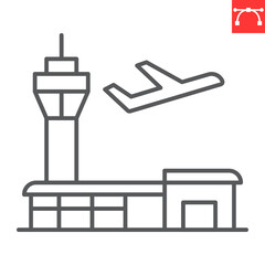 Airport line icon, building and architecture, terminal and airplane vector icon, vector graphics, editable stroke outline sign, eps 10.