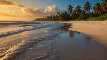 sunset over the beach Glowing Seaside Oasis Sunset Serenity