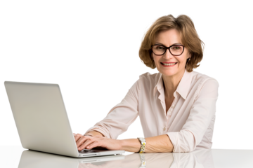 Smilling beauty middle age business women working on laptop
