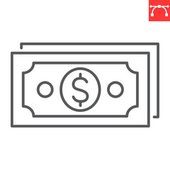 Cash line icon, payment method and finance, banknotes vector icon, vector graphics, editable stroke outline sign, eps 10.