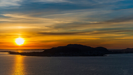 top view of Alesund during a sunset in a sunny evening, Norway