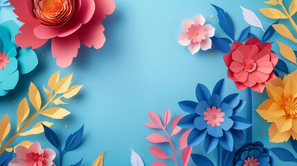 paper flower craft abstract background paper cut 3d on blue background