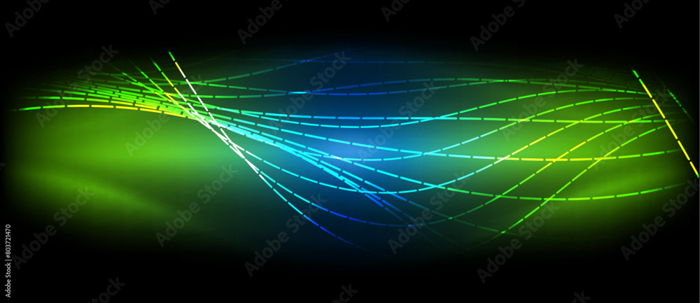 Poster an electric blue and magenta wave dances across the black background, creating a stunning visual eff