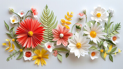 paper art flowers and spring on white background