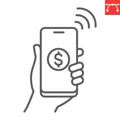 Mobile payment line icon, money and finance, security cashless pay vector icon, vector graphics, editable stroke outline sign, eps 10.