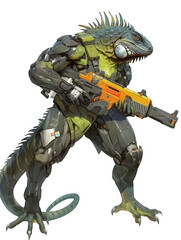 Fototapeta premium Chameleon Cyborg Soldier with Gun
