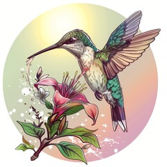 Hand-drawn cute Hummingbird cartoon illustrations of puppies playing in the park