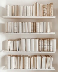 A white bookshelf with many books on it