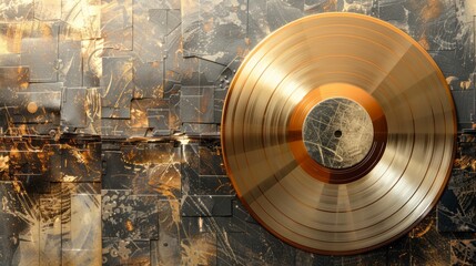 Obraz premium Golden vinyl record on a black background.