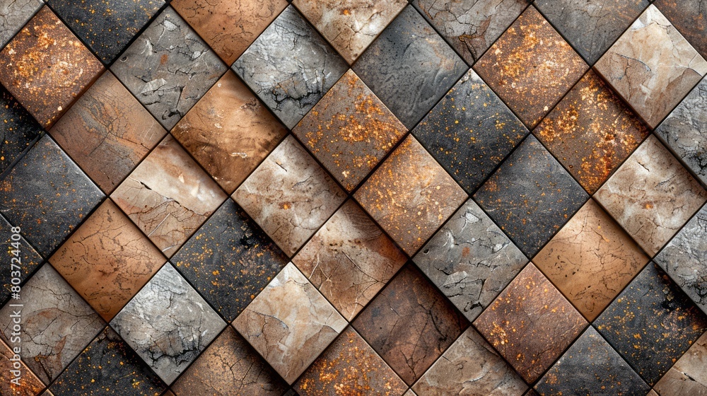 Poster 3d rendering of a stone wall with beveled edges in a repeating pattern.