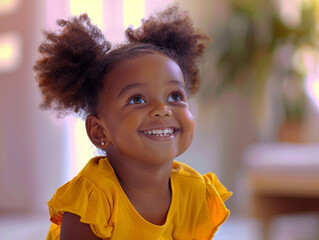 Portrait of cute little african american girl smiling in class