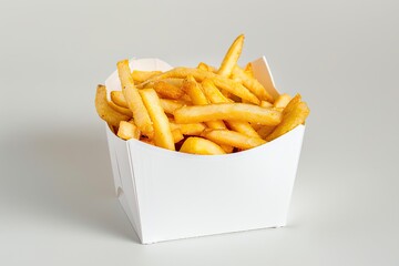 potato on a white background fried french fries in a white box studio photo of fried french fries on white background