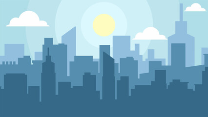 Flat landscape illustration of city building silhouette in the morning