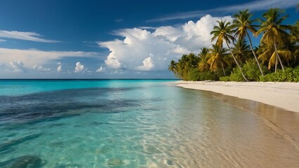 Fototapeta premium beach with palm trees Tropical Paradise Tranquil Beach Retreat