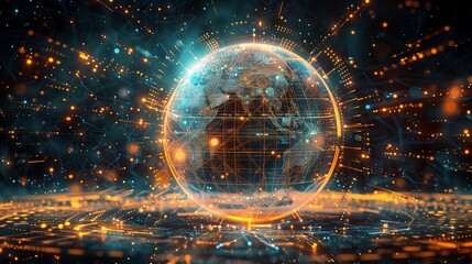 Obraz premium Digital World Illumination: A Visual Symphony of Connectivity with Earth