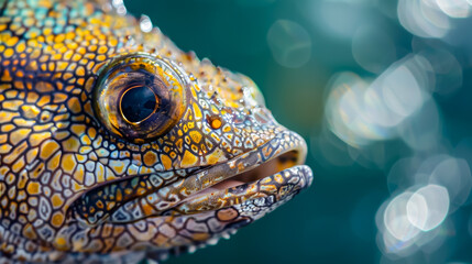 Fototapeta premium Exquisite Macro of Tropical Fish Eye: Vivid Colors and Intricate Patterns