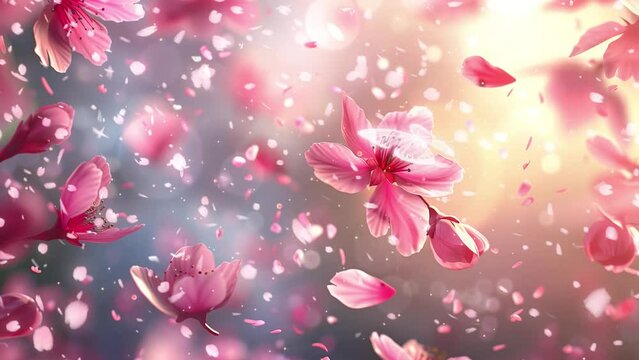 falling pink sakura petals with blurred elements. seamless looping overlay 4k virtual video animation background