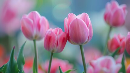 Fototapeta premium Vibrant pink tulips in a spring garden