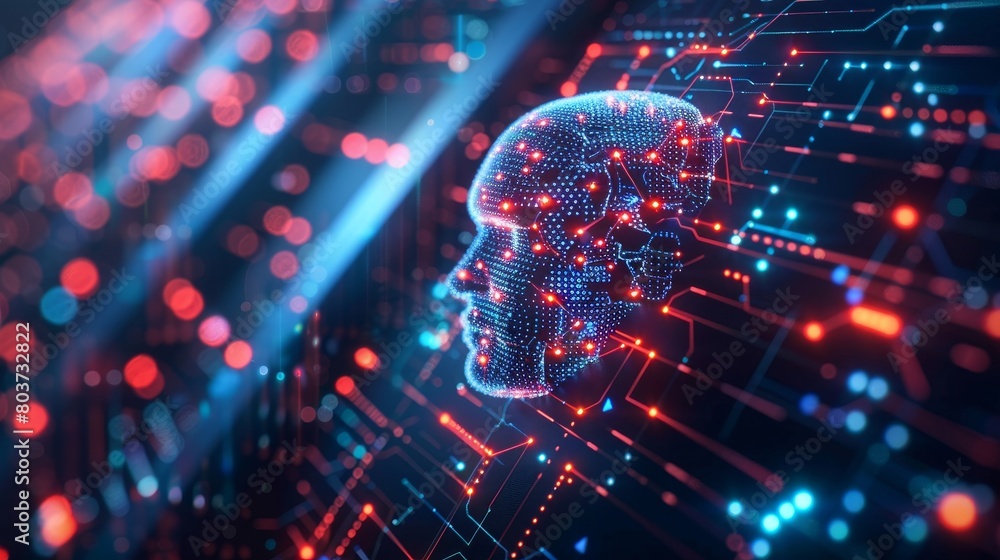 Poster technology background : powerful servers processing data for artificial intelligence research.