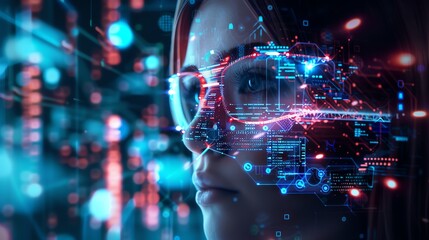 Enhance the image to show a woman wearing augmented reality glasses