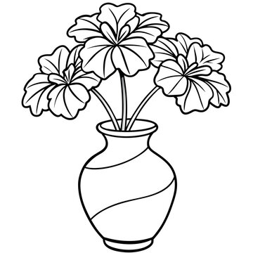 recommend clip art: Geranium flower on the vase outline illustration coloring book page design, Geranium flower on the vase black and white line art drawing coloring book pages for children and adults