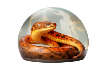 Snake in a clear dome, clear glass ball with a snake inside.