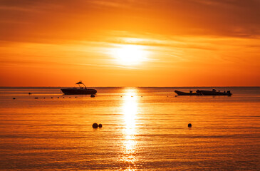 Beautiful red and orange sunrise over the sea.