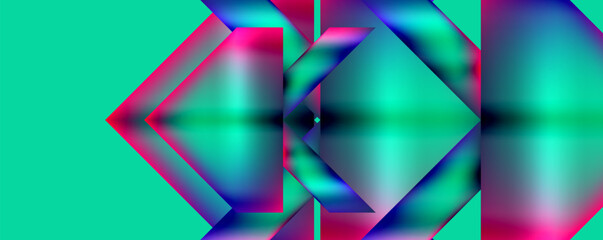 Vibrant colors like azure, purple, violet, and magenta create a kaleidoscope pattern on a green background. The symmetry of triangles forms an artistic display reminiscent of electric blue hues