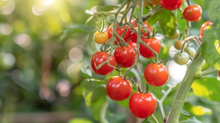 Obraz premium Ripe red tomatoes growing on the vine
