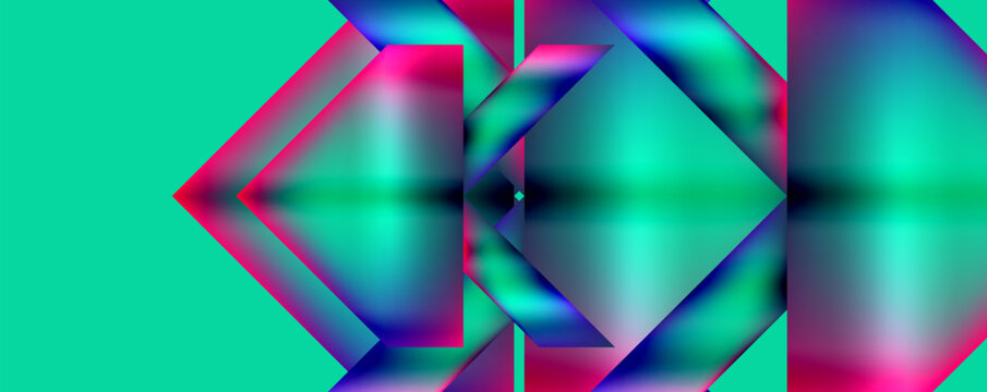 Vibrant colors like azure, purple, violet, and magenta create a kaleidoscope pattern on a green background. The symmetry of triangles forms an artistic display reminiscent of electric blue hues