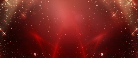 A golden gradient background with light particles and a dark red color scheme, featuring two symmetrical diamonds on the left side of the screen