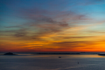 top view of a sunset over Alesund during a sunny spring evening, Norway