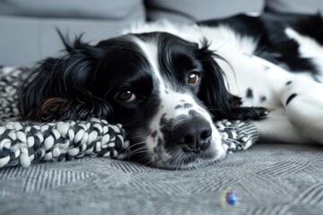 Adorable dog resting on cozy blanket