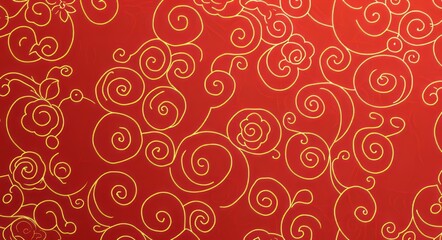 A red background with golden patterns