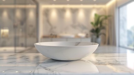 White Bathroom Interior Empty Marble Table