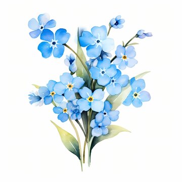 recommend clip art: Forget me not flowers. Blue forget me not clipart. Watercolor illustration. Generative AI. Detailed illustration.