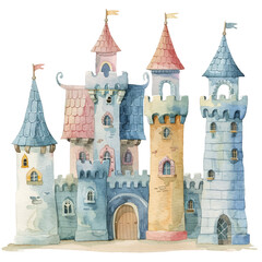 Obraz premium cute castle vector illustration in watercolor style