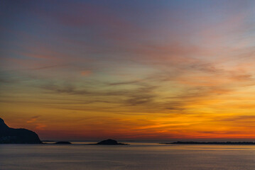 top view of a sunset over Alesund during a sunny spring evening, Norway