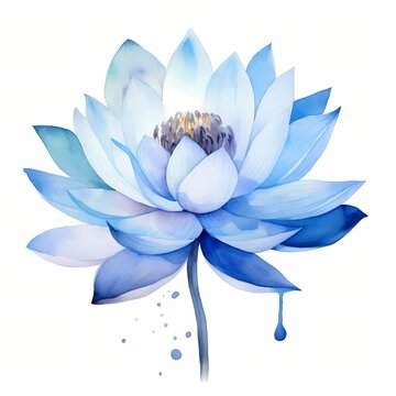recommend clip art: Blue lotus flower. Blue flowers. Abstract lotus clipart. Watercolor illustration. Generative AI. Detailed illustration.