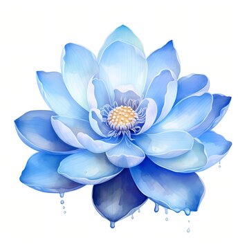 recommend clip art: Blue lotus flower. Blue flowers. Abstract lotus clipart. Watercolor illustration. Generative AI. Detailed illustration.